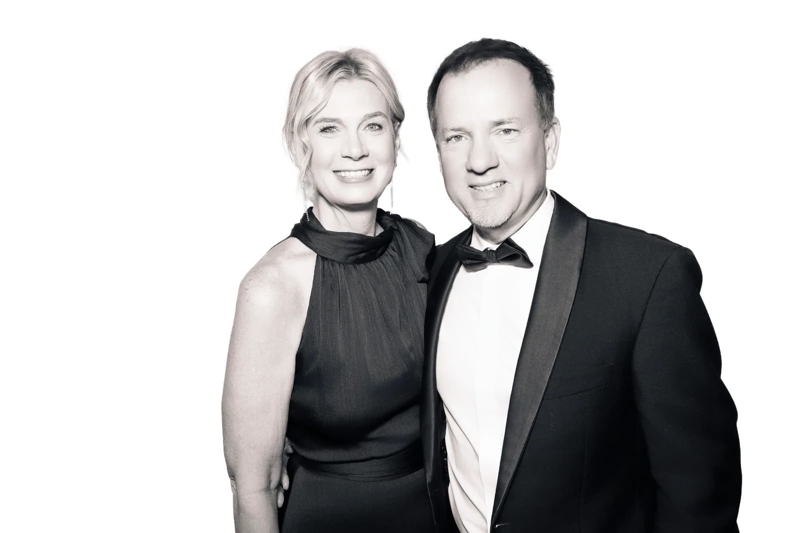 Black-tie couple, timeless black and white glam portrait