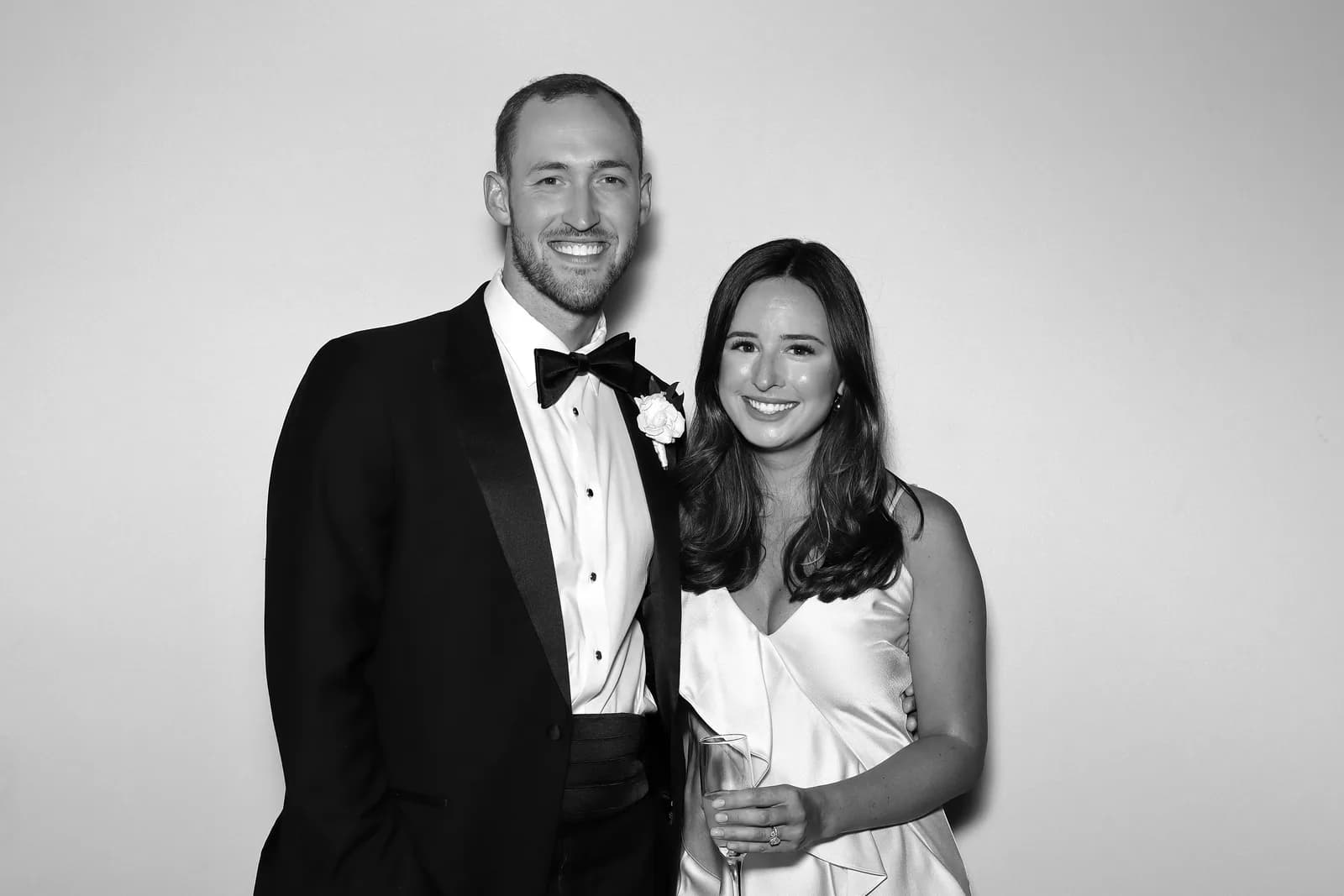 Bride and groom, bright black and white glam portrait